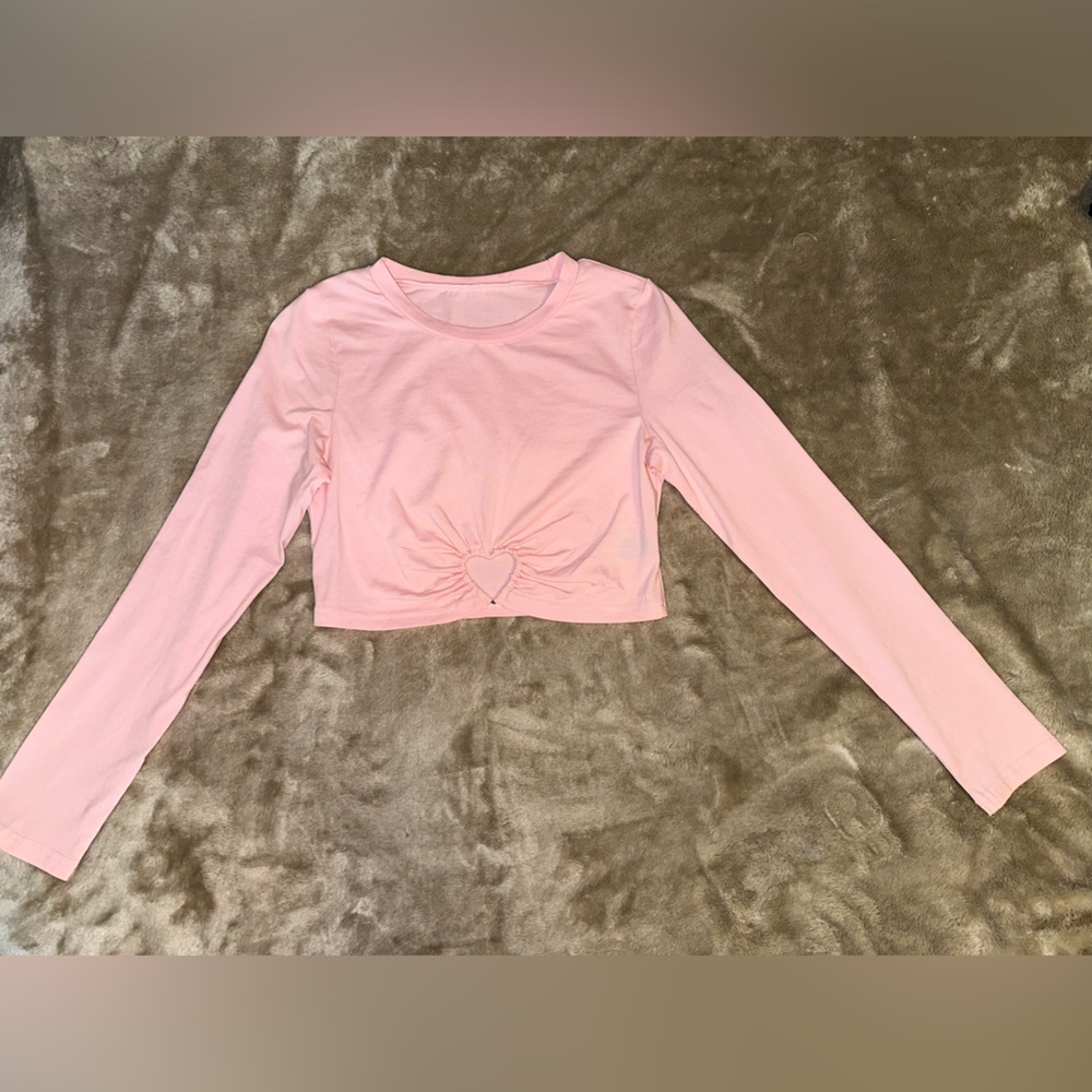 SHEIN PETITE Heart Cut Out Crop Tee